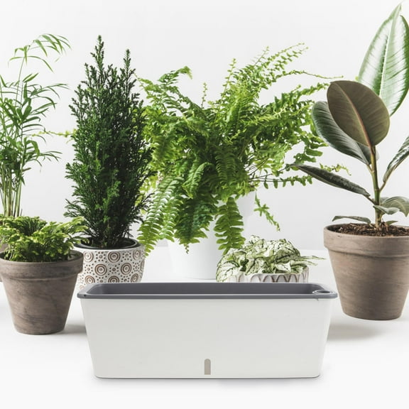 OUNONA Window Herb Planter Box Plastic Rectangular Planter Long Flower Pots with Water Storage for Growing Vegetable Herb Flowers