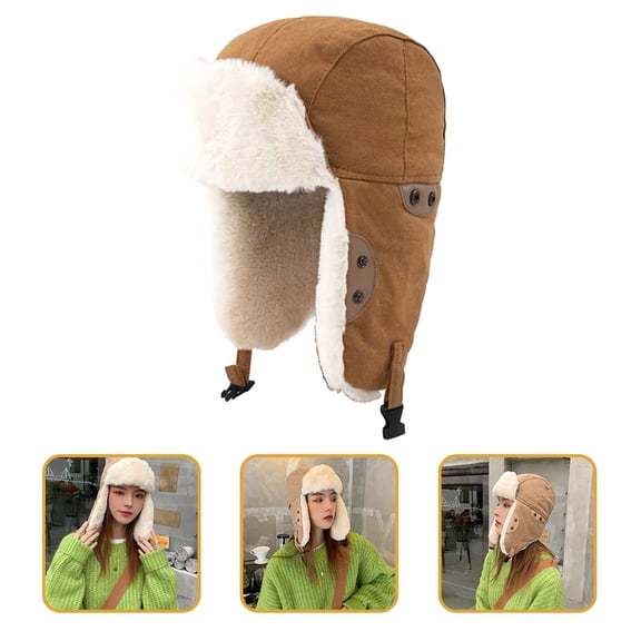 OUNONA  Windproof Headgear Hat Warm Trapper Cap Adjustable Chin Strap Skiing