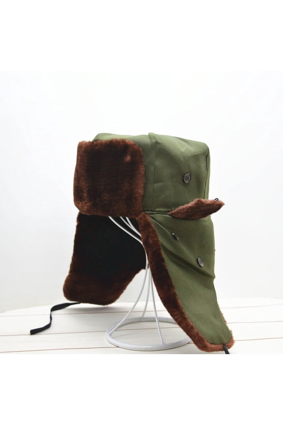 Winter Ski Hat with Thick Cotton for Riding Olive Green Outdoor Warm Headgear