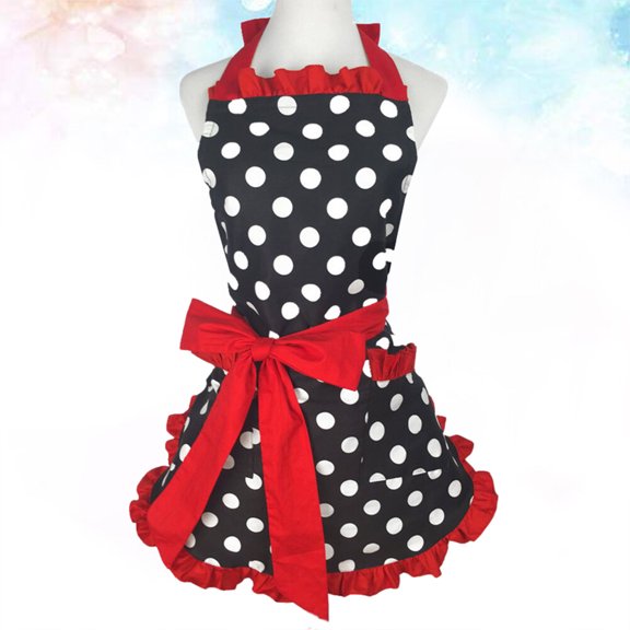 OUNONA Women Apron Cotton Casual Overalls Cleaning Oilproof and Dirt Proof Hanging Neck Scarf Waist Rice Pocket Apron Kitchen Cooking (Black+Red)