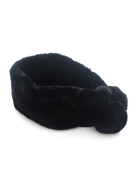 Women's Black Plush Scarf, Faux Stole Wrap for Warm Winter Wear