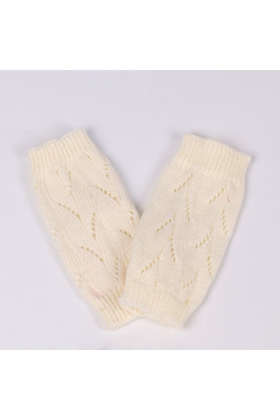 Women's Winter Warm Knitted Crochet Gloves Long Fingerless Arm Warmers Gloves Mittens with Thumb Hole (White)