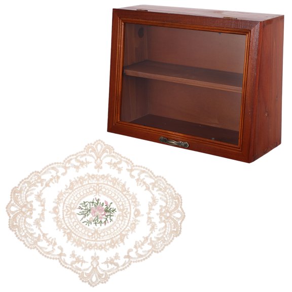 OUNONA Wood Desktop Cabinet with Adjustable Shelves for Coffee Bar and Makeup Storage