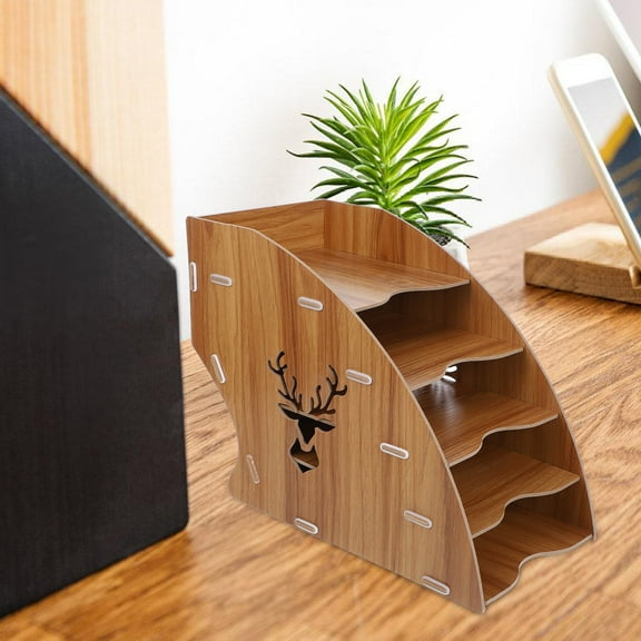 OUNONA Wood Desktop Organizer for Desk Brown Multifunctional File and Mail Organizer with Easy Assembly 7.5 Inches