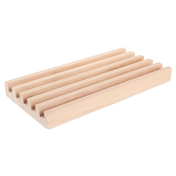 OUNONA Wood Rack Tray with Khaki Finish, Nonslip Base Board Game Organizer for Cards and Tile Storage