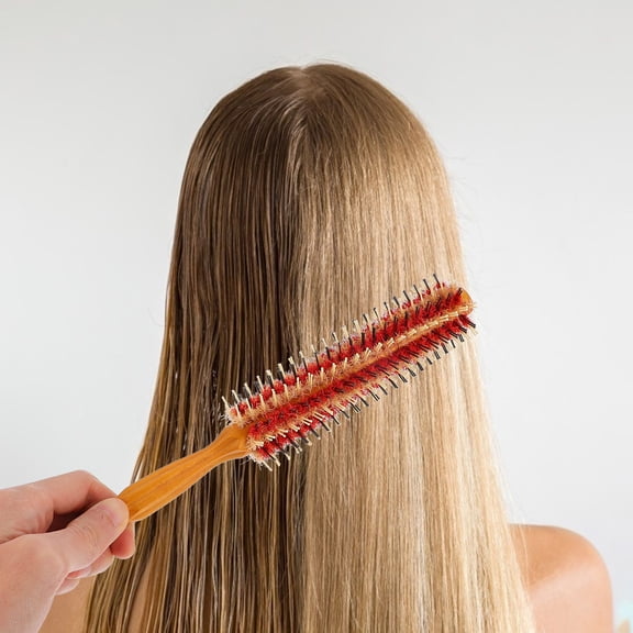 OUNONA Wood Handle Round Hair Brush for Home and Salon Styling Curling and Blow Drying Thick Hair