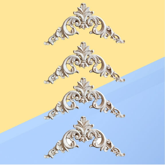 OUNONA Wood Onlay Carved Applique for Decoration Beige Unpainted Frames for Walls Doors Cabinets