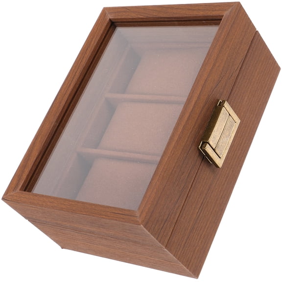 OUNONA Wood Watch Display Case 3 Slots Watch Organizer Case Watch Storage Box with Lid