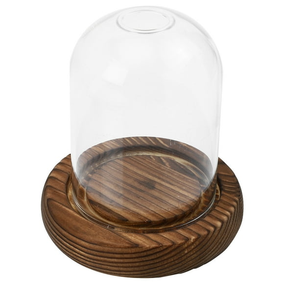 OUNONA  Wooden Base Cloche Glass Dome Household Scented Candle Cloches for Decor Vase
