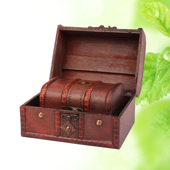 OUNONA Wooden Boxes with HandCarved Floral Motifs for Home Use Brown Two Different Sizes Practical Storage Solution