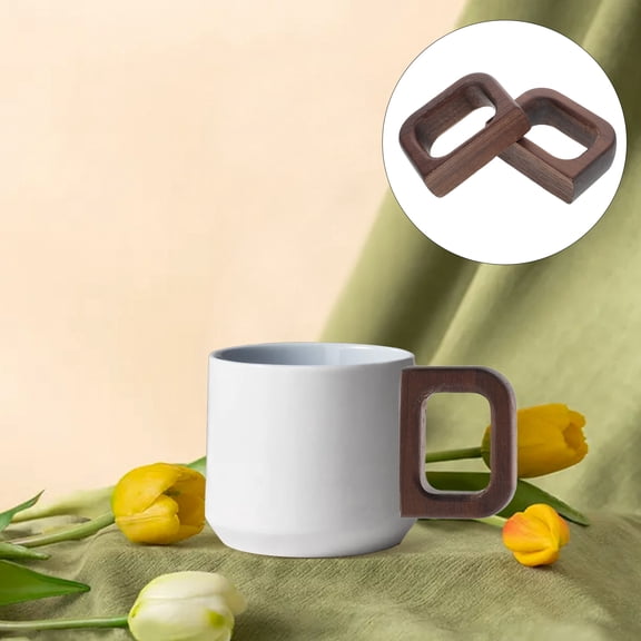 OUNONA 2Pcs Coffee Color Wooden Mug Handles Compact Ergonomic Tea Cup Accessories
