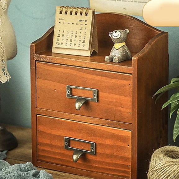OUNONA Wooden Desktop Organizer Drawer Style Box for Home Clutter Control