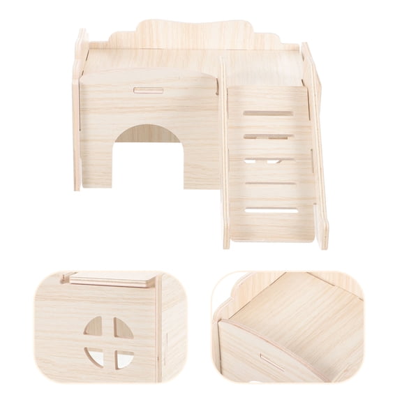 OUNONA Wooden Hamster Hideout with Climbing Ladder Khaki Small Animal Cage Accessory