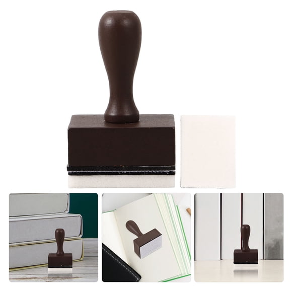 OUNONA Wooden Handmade Name stamp with Sponge for Daily Use Craft Projects Coffee Color 2 Flathead Sponges