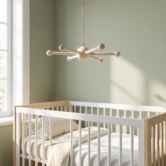 OUNONA Wooden Mobile Frame Cross Arm Six Arm Spherical Design Beige