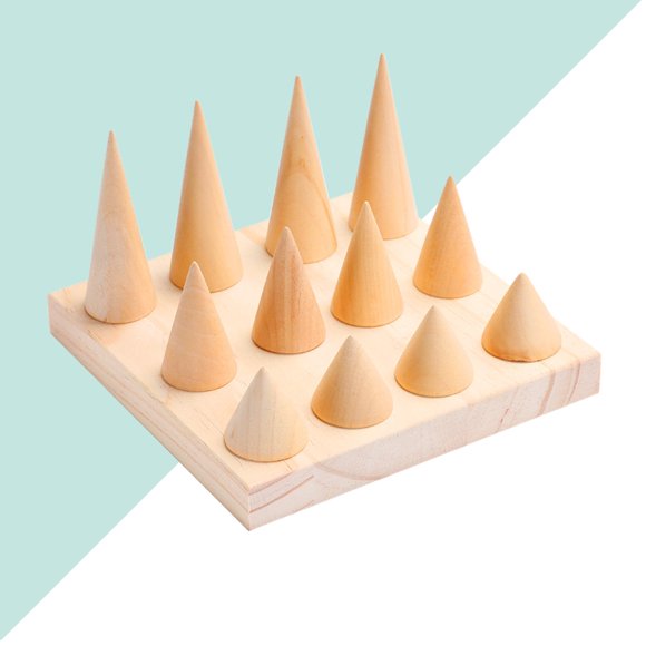 12 Cone Wooden Ring Display Storage Case Container Jewelry Organizer Creative Display Stand