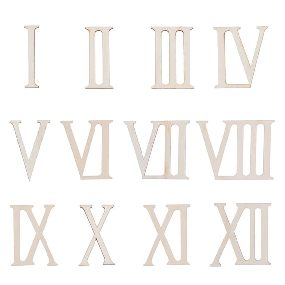 Tineasur Beige Wooden Roman Numeral Slices, Set of 24 Unfinished Blank Pieces for Home Decor and Craft Projects