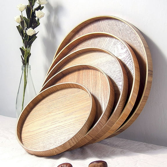 OUNONA Wooden Round Tray for Home Creative Composite Material Light Brown 24CM