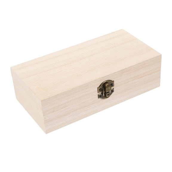 OUNONA Wooden Storage Box With Hinged Lid Unfinished Wood Treasure Chest Wood Storage Box Jewelry Case For Diy Projects Home Decor Party Favors Props