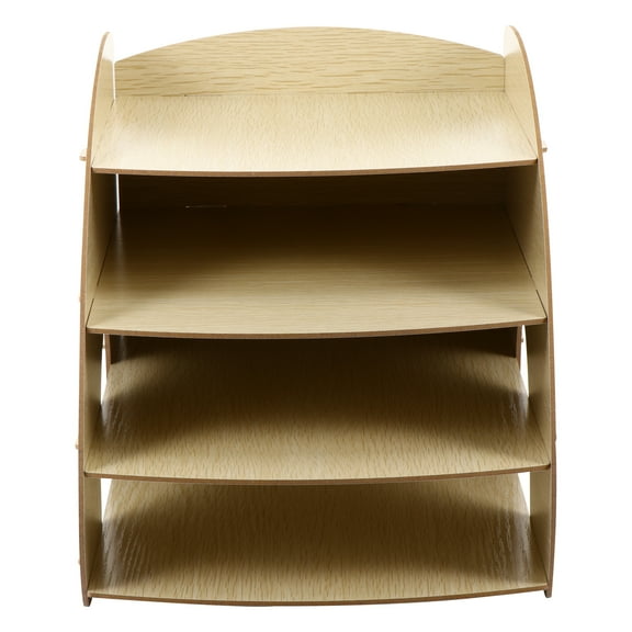 OUNONA Wooden Storage Shelf Paper File Organizer Filing Trays Unit Bookshelves Office