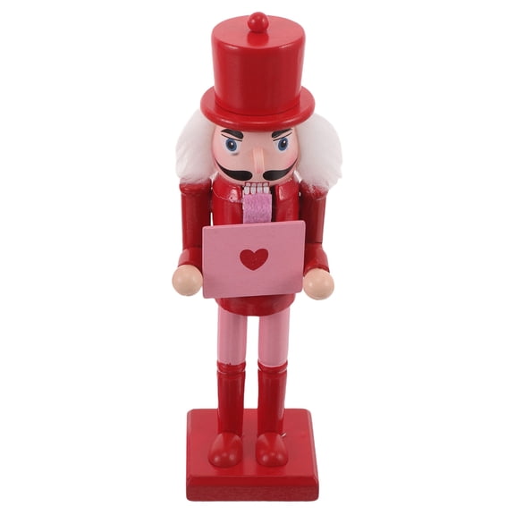OUNONA Wooden Nutcracker with Heart Design for Valentine's Day, Festive Table Centerpiece Decoration