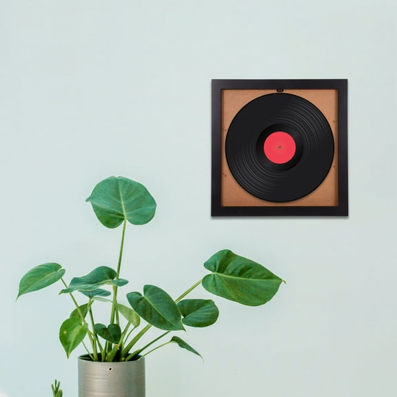 OUNONA Wooden Vinyl Record Frame Wall Mount for Hanging Organizing Your Album Covers Display Accessories 1 Set