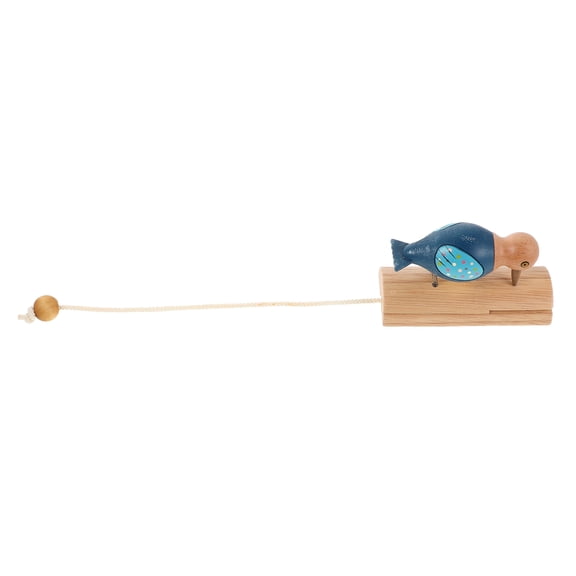 OUNONA Woodpecker Doorbell, Blue, Handmade, Pull Rope, Natural Wood, Home Decor