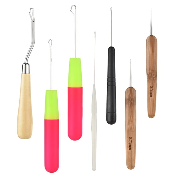 OUNONA 7-Piece Wool Crochet Hook Set for Hair Braiding with Colorful Plastic Needles, Perfect for Professional Hair Stylists