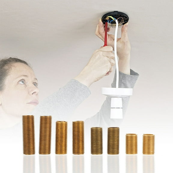 OUNONA Worgeous 12pcs Lamp Threaded Rod Parts Brass Light Nipple Pipes Hardware Lamp Stem Fixtures Tube Lamp Light Parts