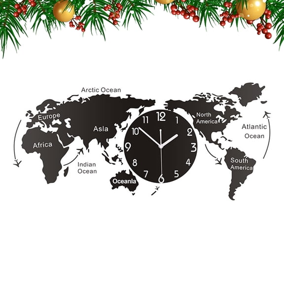 OUNONA World Map Hanging Table World Map Wall Clock 80X45cm