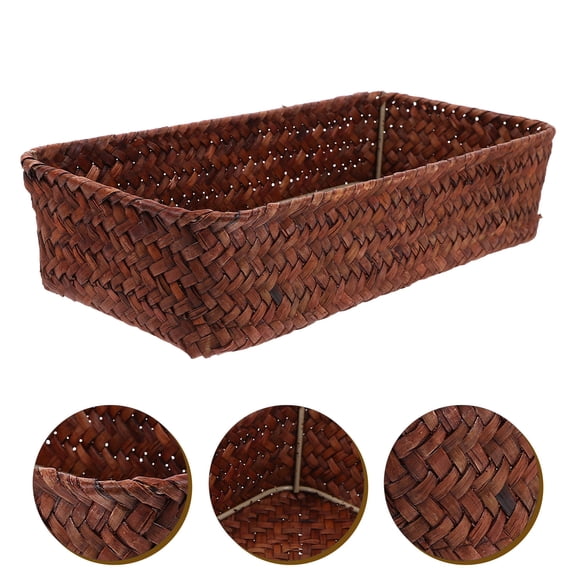 OUNONA Woven Desktop Basket Sundry Organizer Basket Straw Storage Basket Cutlery Spice Jar Holder