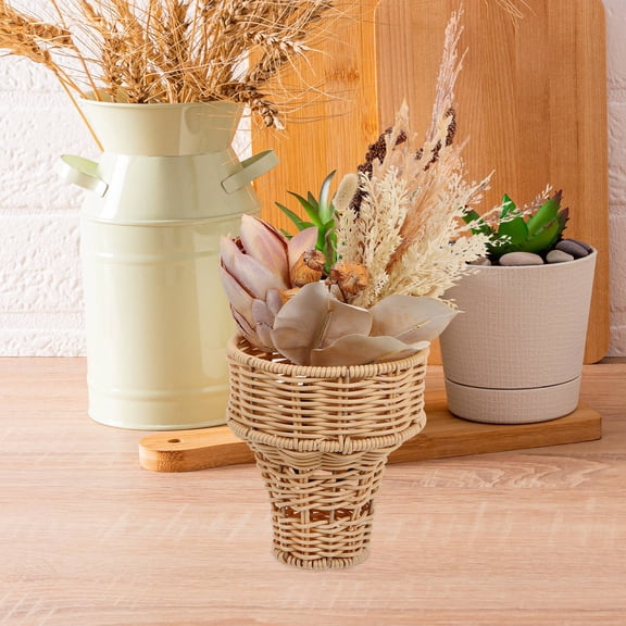 OUNONA Light Yellow Woven Faux Rattan Basket for Bouquets, Decorative Storage, and Home Organization