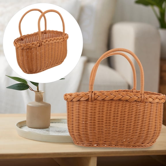 OUNONA Woven Storage Basket Handle Double Handles Shopping