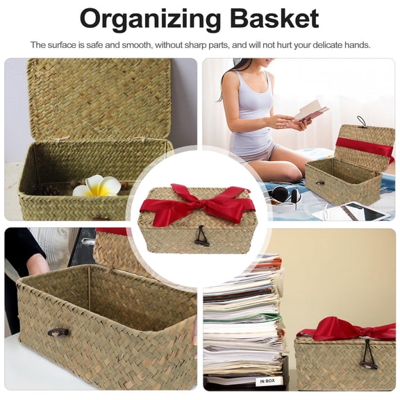 NUOLUX Woven Basket Lid Rectangular Storage Basket Cover Waterproof Storage Box For Home Office