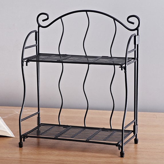 OUNONA Wrought Iron Bookshelf Desktop Storage Rack Practical