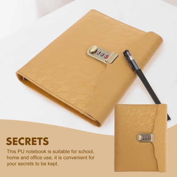 OUNONA Yellow A5 Notepad with Lock Combination Lock Diary for Office and School