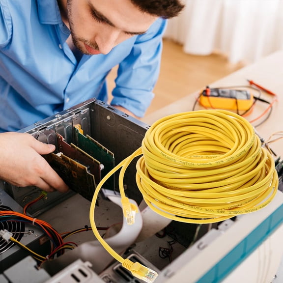 OUNONA Yellow Cat 5E Ethernet Patch Cable for Laptop and Computer Networking, High-Speed Internet Connection Cord, and