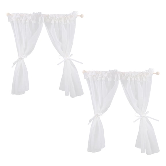 OUNONA Tiny House Lace Window Coverings White Cloth for Dollhouse 2Pcs