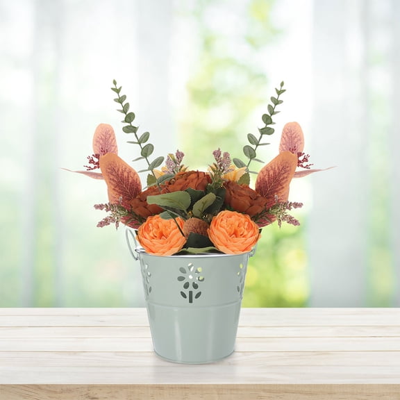 OUNONA tin buckets Metal Bucket Gray-blue Galvanized Iron 1Set for Wedding Decorations