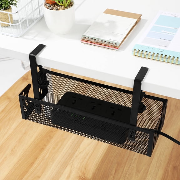 OUNONA under Desk Cable Management Tray Cable Management Rack 34.00X12.00X8.00CM Black