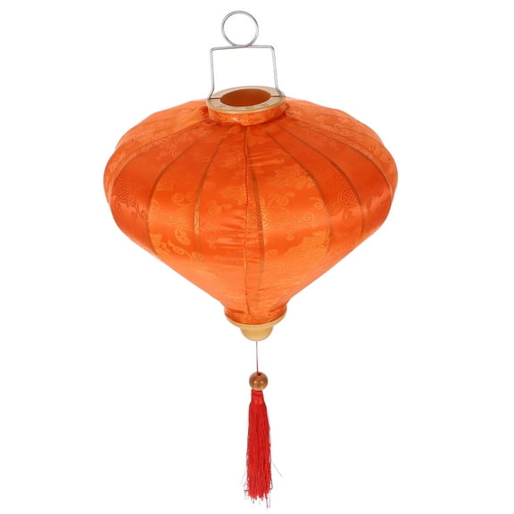 OUNONA Traditional Vietnamese Orange Silk Lantern for Festival Hanging Decoration