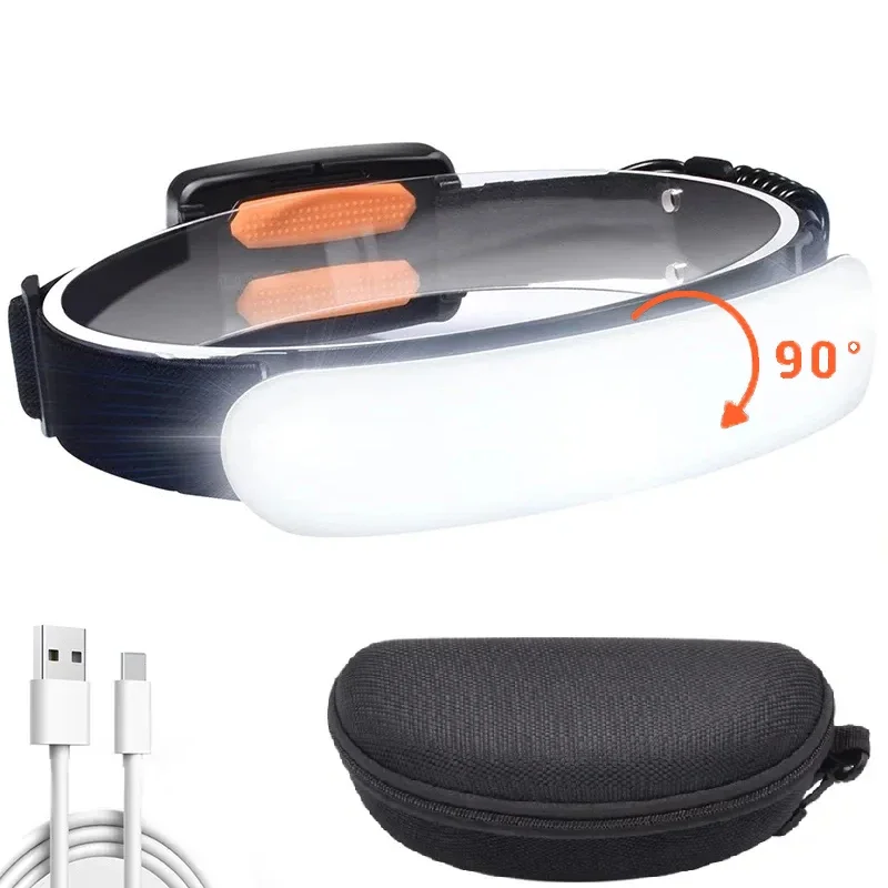 OUOYYO COB Flood Headlight Super Bright 90° Rotating Work Lights Rechargeable Head Torch Powerful Flashlight For Outdoor Fishing Running Cycling