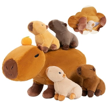 OUOZZZ 15" Capybara Stuffed Animal with 4 Babies inside, 5Pcs Capybara Soft Plush Pillow Toy Gift for Kids