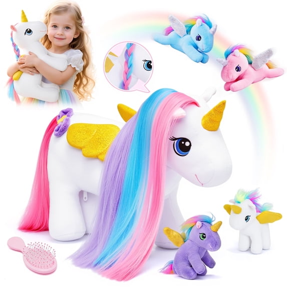 OUOZZZ 10.6" Unicorn Stuffed Animal with 4 Babies inside, Unicorn Soft Plush Toys - Birthday Gift for Girls Boys