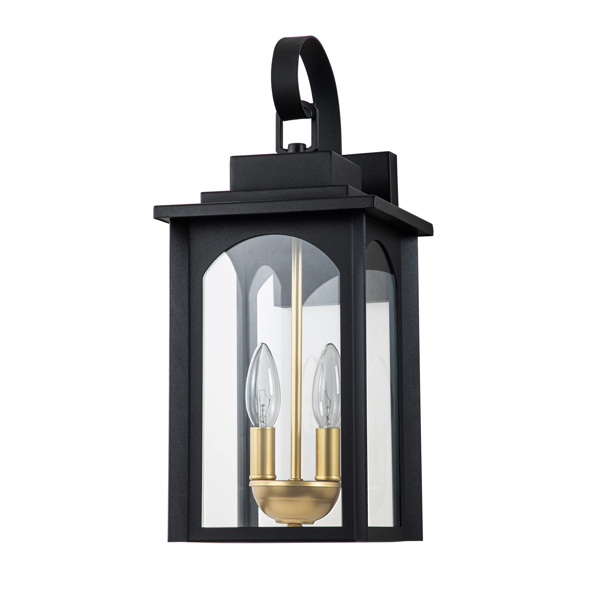 LMP Outdoor Wall Light Fixture 2-Pack - Black Porch Lights With Clear Glass, Aluminum Body, E26 Socket - Exterior Sconce