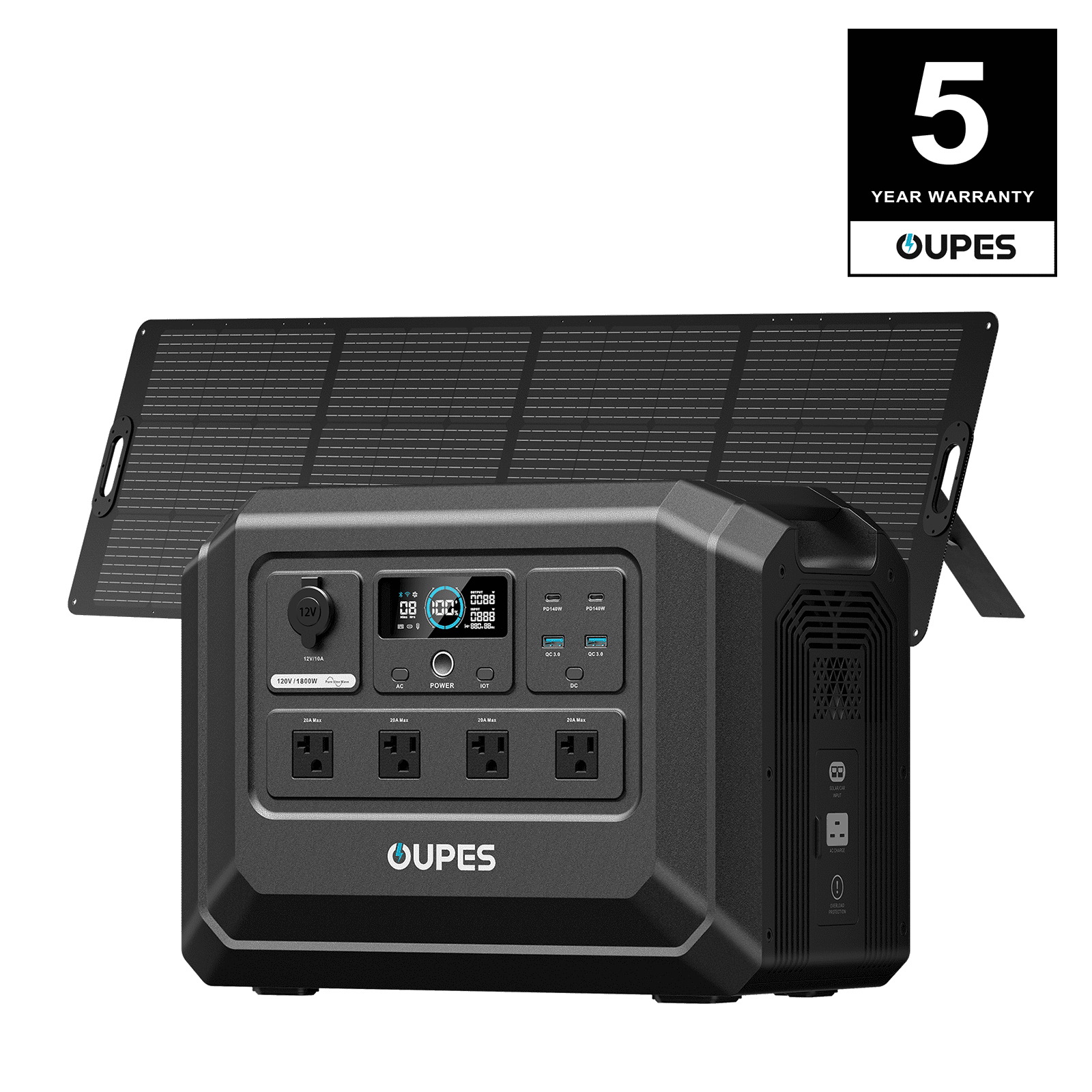 OUPES 1024Wh 1800w Mega 1 Lite Portable Power Station+240W Solar Panel, Solar Generator LiFePO4 Battery Backup (Surge 4500W)/140W USB-C, Full Charge in 46 Min, 20ms UPS, For Road Trip, Camping