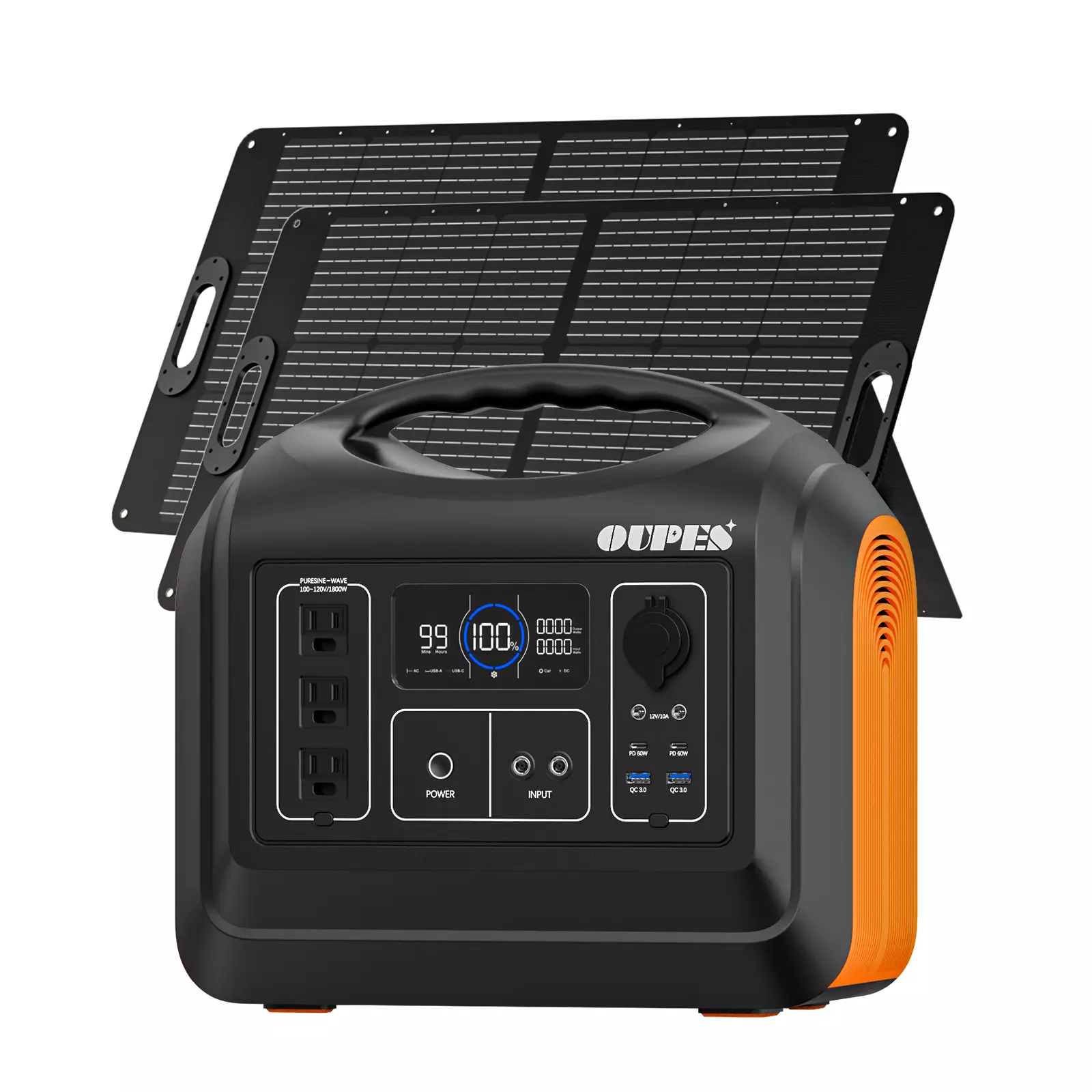 OUPES 1800 with 2x100W Solar Panel,1488Wh Portable Power Station LiFePO4 Battery,1800W AC Output, Fast Charge, Solar Generator for Camping,Emergency, RV, Off-Grid Living