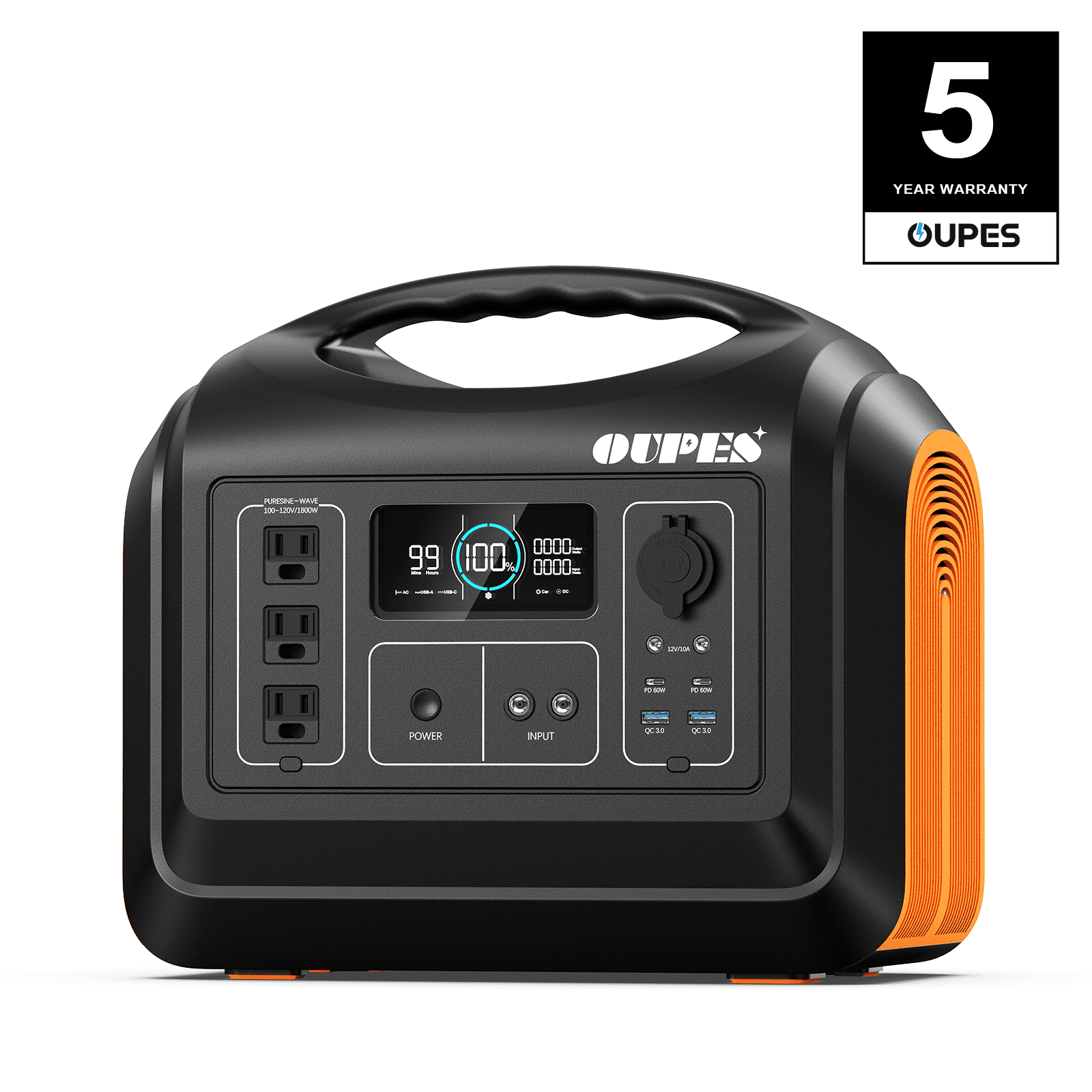 OUPES 1800W, 1488Wh Portable Power Station, LiFePO4 Battery, Solar