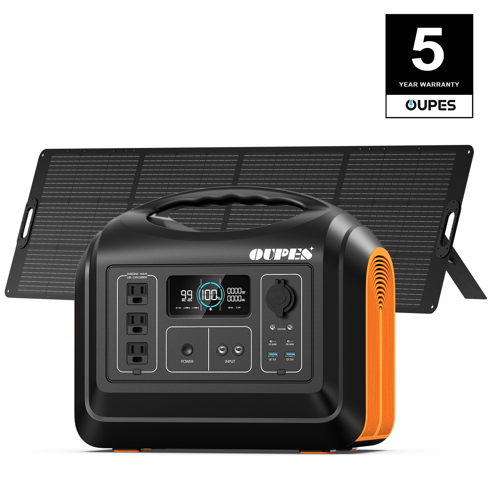 OUPES 1800W, 1488Wh Portable Power Station, LiFePO4 Battery, Solar