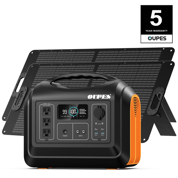 OUPES 1800 with 2x100W Solar Panel,1488Wh Portable Power Station LiFePO4 Battery,1800W AC Output, Fast Charge, Solar Generator for Camping,Emergency, RV, Off-Grid Living